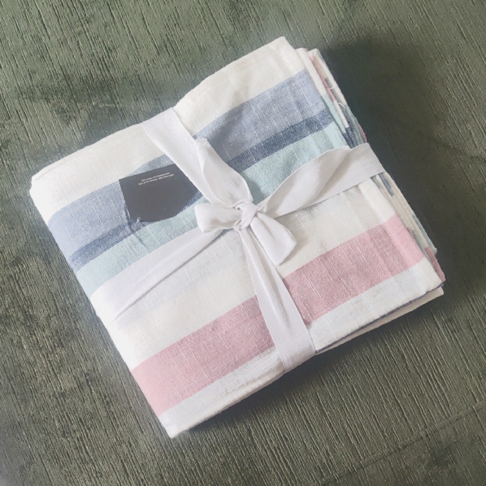 New! Y2K Cottagecore Rectangle Striped Pastel Tablecloth Cotton Retro Inspired